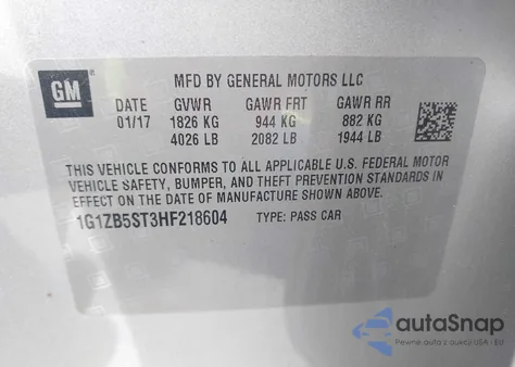 2017 Chevrolet Malibu Ls z USA, uszkodzony, nr VIN 1G1ZB5ST3HF218604